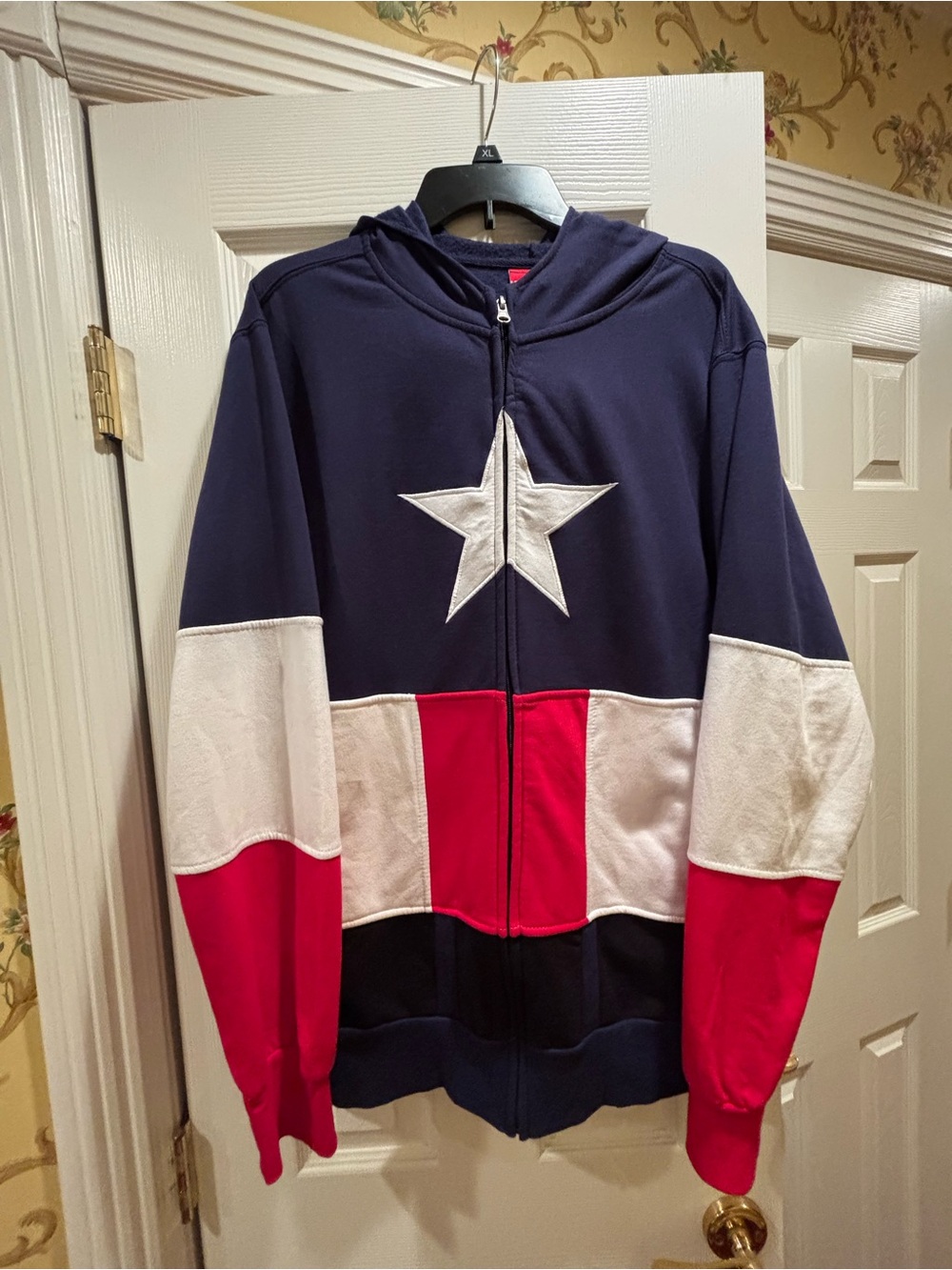 Men’s Marvel Captain America Zip Hoodie Jacket - Navy, White & Red